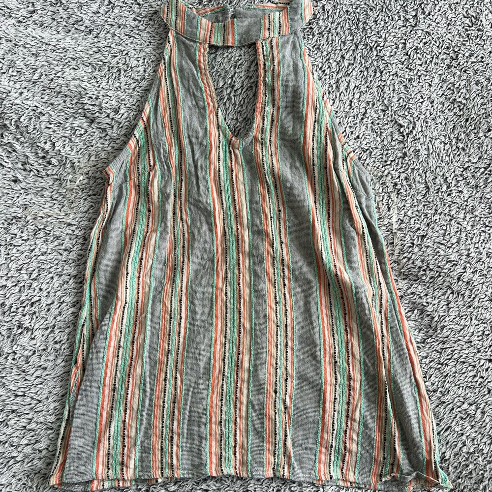 High Neck Cutout Striped Tank